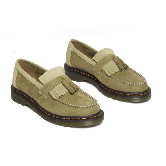 Dr. Martens Men Size 10 Adrian Tasseled Nubuck Leather Loafer Shoes Green Olive
